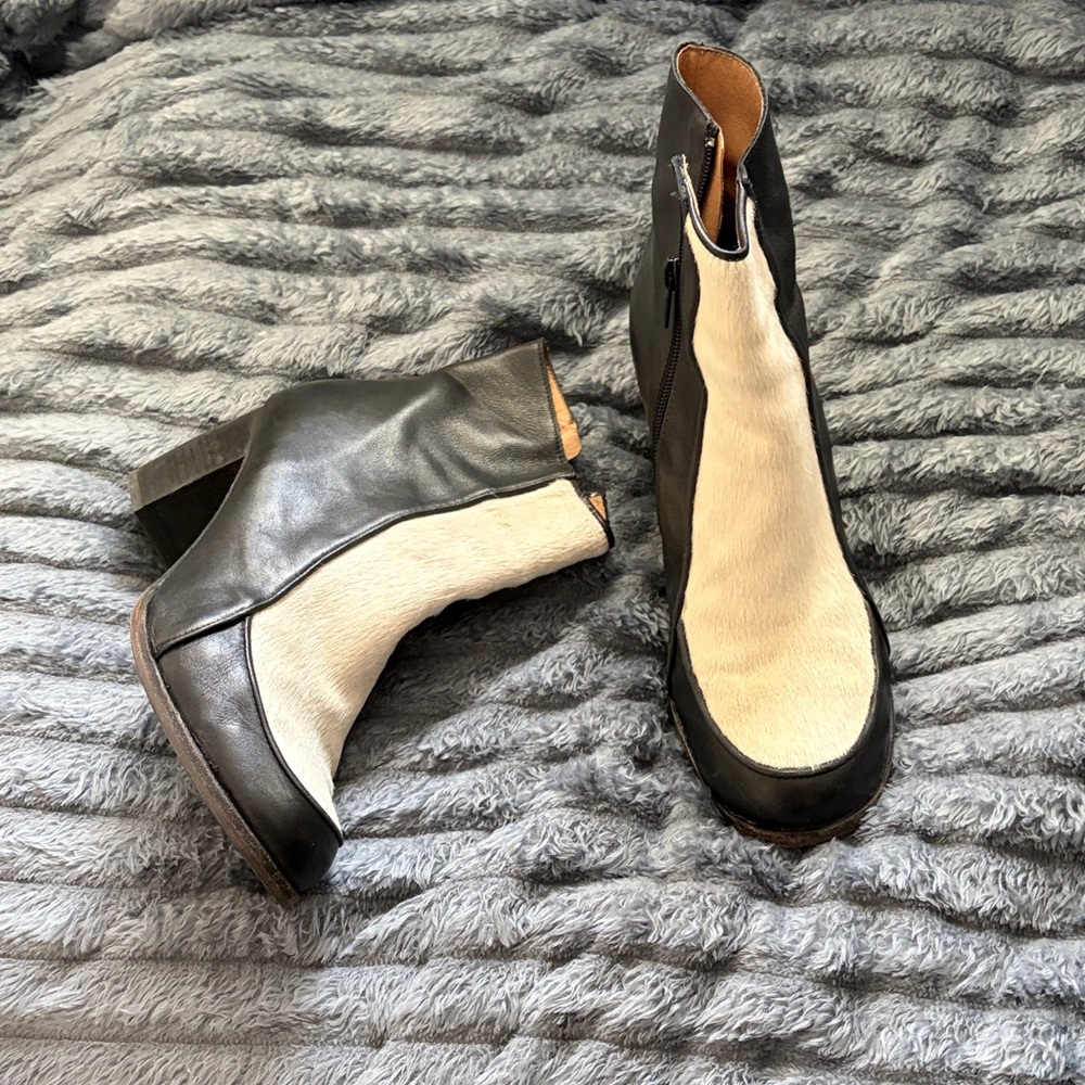 Leather & Calf Hair Ankle Boots Size 41 | Block Heel | Made in Spain